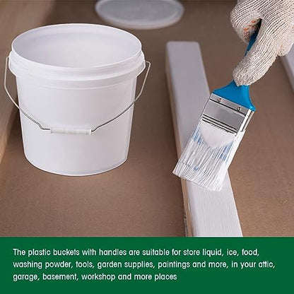 Tioncy 10 Pcs 2 Gallon Plastic Bucket with Lid Heavy Duty 2 Gallon Bucket Pail with Lid Handle for Storage Container Home Household Cleaning (White) - color: White