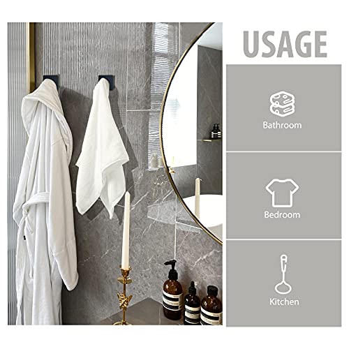 VIS'V Adhesive Towel Hooks, Waterproof Shower Wall Stick on Hooks, 2 Extra Adhesive Strips, Black, 4 Pcs - color: Black