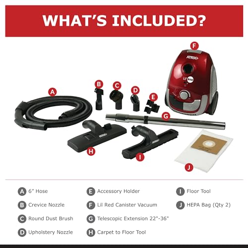 AHSC-1 Atrix Lil Red Canister Vacuum Portable Canister vacuum w/ 2 Quart HEPA Filter & Variable Speed Motor - style: Lil' Red