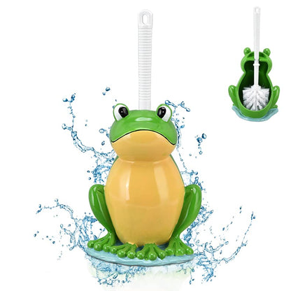 Toilet Brush with Ventilated Drying Holder,Flexible Toilet Bowl Brush Head with Silicone Bristles,Frog Shaped Toilet Brush, Compact Size Toilet Brush with Holder for Storage and Organization