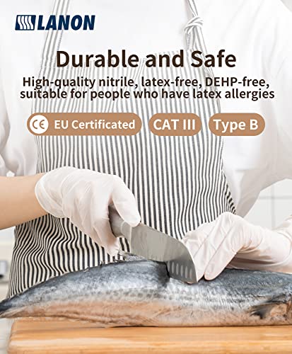 LANON Food Safe White Disposable Nitrile Gloves, Latex-Free, Powder-Free, Textured Fingertips, Cooking, Cleaning, XL - size: X-Large (Pack of 100)