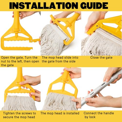 Yesland Commercial Mop with 2 Mop Heads, Industrial Cotton Mops with 61inch Long Handle, Heavy Duty Looped-End String Wet Mops for Cleaning Office Garage Hardwood Warehouse Factory Mall Deck