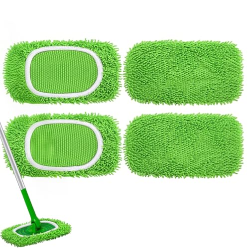 Reusable Microfiber Mop Pads, Compatible with Sweeper Sweeping Mopping pad Refills Cloths for Surface/Hardwood Floor Cleaning (4 Pack Green) - color: 4 Pack Green