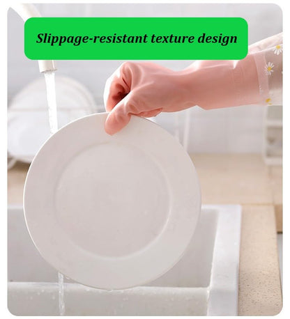 Dishwashing Cleaning Gloves Waterproof Tear-Resistant Household Rubber Cleaning Gloves with Long Elastic Cuffs