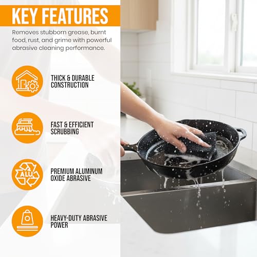 Harrier Hardware 6-Pack Heavy Duty Scouring Pads, 6x4 Inch Thick Black Scrub Pads for Pots Pans, Kitchen Cleaning, Stripping, Scrubbing Grills & More