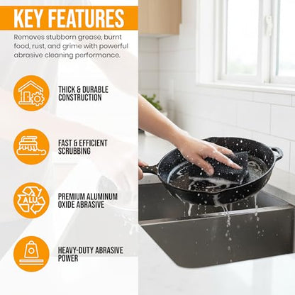 Harrier Hardware 6-Pack Heavy Duty Scouring Pads, 6x4 Inch Thick Black Scrub Pads for Pots Pans, Kitchen Cleaning, Stripping, Scrubbing Grills & More
