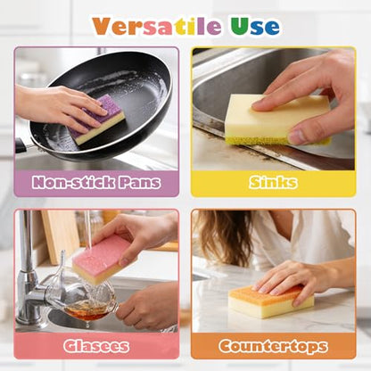 UNIMADE Scrub Sponge, Temperature Responsive Dual-Sided Cleaning Sponges, Non-Scratch Dish Sponge for Kitchen, Soft in Warm Water & Firm in Cold, 12 Pack - size: 12 Pack