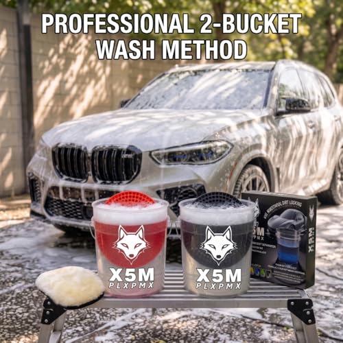 10.4" Heavy Duty Car Wash Bucket Insert (2-Pack) & Wash Mitt Kit - 10.6 oz Detailing Dirt Separator & Grit Trap, Scratch-Free Auto Wash, Fits 3.5 to 5 Gallon Buckets (Black Kit) - color: 2pack Black