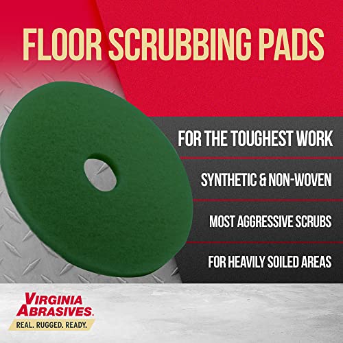 Virginia Abrasives 18" Green Floor Maintenance Pads - Heavy-Duty Non-Woven Pads for Deep Cleaning and Stripping for Orbital Machines, 5-Pack - size: 18"