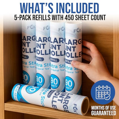 Lint Roller Refills – 9.45 Inch Wide – Lint Rollers for Pet Hair Extra Sticky Refills – Ideal for Furniture, Clothes, Bedding - 5 Pack 450 Sheets - size: Refills - 9.45" - 450 Sheets