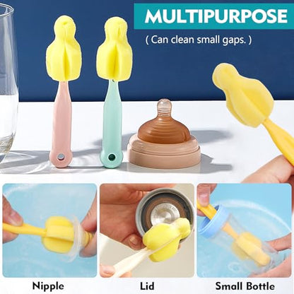 Sponge Bottle Brush 12 PCS Sponge Nipple Brushes Baby Bottle Nipple Cleaning Brush Long Handle Baby Milk Bottle Brush (12PCS) - color: Nipple Brush 12pcs