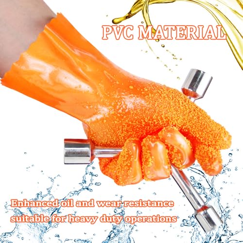 3 Pairs Sewer Gloves PVC Coated Non-Slip Oil & Chemical Resistant | 3 PAIRS INCLUDED: PVC coated sewer gloves for drain cleaning, plumbing maintenance, and everyday heavy-duty work - color: 3 Pairs Orange