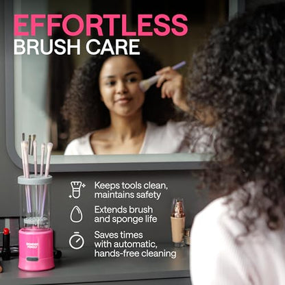 Electric Makeup Brush Cleaner – Automatic Brush Washer for Brushes & Sponges, USB Rechargeable Cleaning Machine with Silicone Disk, Portable Holder Stand (Pink) (Light Pink)