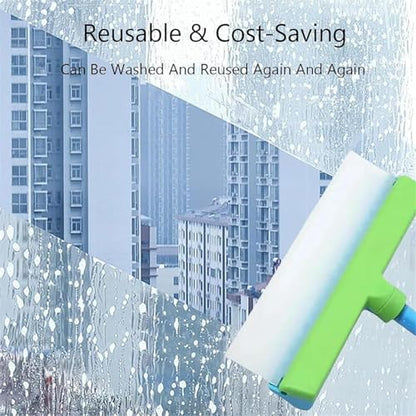 Byblix Window Squeegee, Byblix Recyclable Silicone Window Squeegee Kit, 3 in 1 Window Cleaning Scraper with Silicone Squeegee Microfiber Scrubber (Blue*2) - color: Blue*2