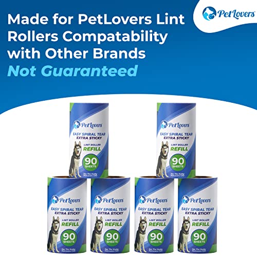 PetLovers Extra Sticky Lint Roller 6 Pack of Refills Only - No Handle Included - 90 Sheets Per Refill 540 Sheets Total - size: 90 Sheets (Pack of 6)