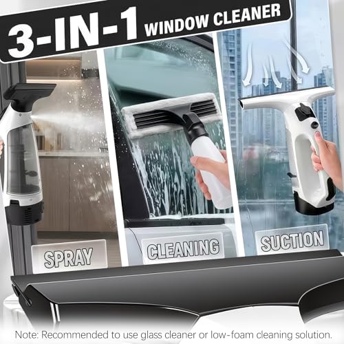 Electric Window Vacuum Squeegee Cordless 13", 2000Pa Electric Squeegee, 2200mAh Rechargeable Battery, 150ml Dirty Water Tank, Streak-Free Glass Cleaner for Shower Doors, Windows, Mirrors