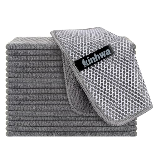KinHwa Kitchen Washcloths for Dishes Absorbent Microfiber Dish Cloths Quick Dry Dish Rags with Poly Scour Scrub Side Ideal for Kitchen Cleaning (Gray, 7inchx7inch 18 Pack) - color: Gray, size: 7inchx7inch 18 Pack