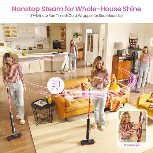 Schenley Steam Mop Cleaner Powerful - 15s Fast Heat-Up, Chemical-Free for Hardwood/Tile/Laminate & Floors/Walls, Washable Pads, 3 Modes for Carpet, Lightweight, Self-Standing, Sleek Design - size: Compact
