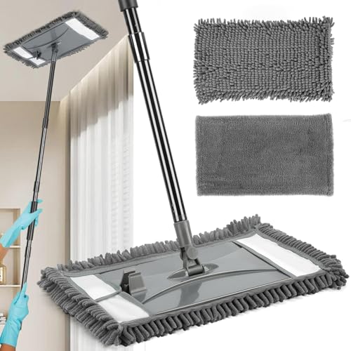 VOUBIEN 19" Wall Cleaner Mop with Long Handle for Washing Walls | Large Dust Cleaning Mop/2 Microfiber Chenille Reusable Pads/Dry Wet Use for Painted Walls/Window/ Floor/ Baseboard/ Ceiling - color: Gray, size: Wall mop