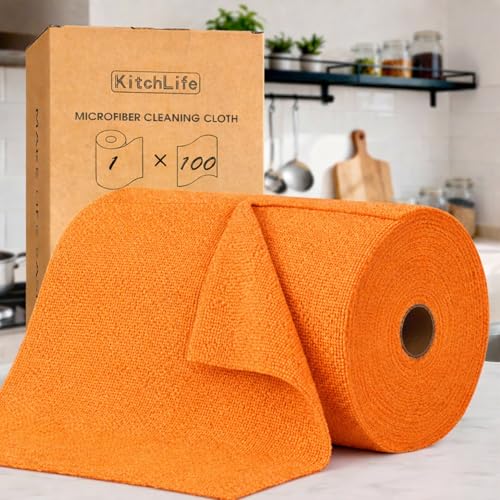 KitchLife Microfiber Cleaning Cloth Roll, 100 Pack - Tear-Away Microfiber Paper Towels, Lint-Free, Reusable, Washable for Kitchen, Car, Dishes, and Sensitive Surfaces (Coral) - color: Coral, size: 100 Pack