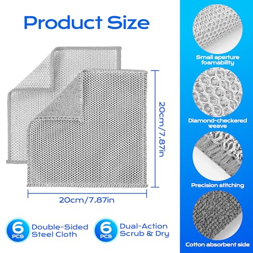 Solara Lux Scrub Cloths,Dual Action Scrubber Pads with Soft Cotton Cloth Backing, Multi-Purpose Kitchen Cleaning Rags for Stove, Bathroom, Stainless Steel, Non-Scratch & Absorbent (6+6 Combo)