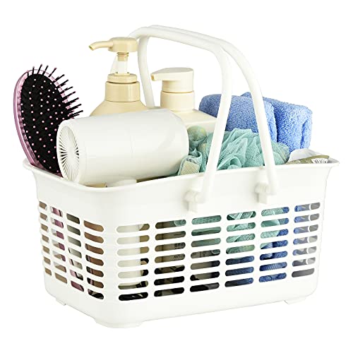 ALINK Plastic Shower Caddy Basket with Handle, Portable Organizer Storage Basket for College Dorm, Bathroom, Kitchen - White - color: White