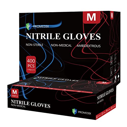 PROMEDIX P Nitrile Disposable Gloves,4mil-100 Count,Gloves Disposable Latex Free,Powder Free for Cooking,Household,Food safe - size: Small, style: Black of 400