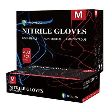 PROMEDIX P Nitrile Disposable Gloves,4mil-100 Count,Gloves Disposable Latex Free,Powder Free for Cooking,Household,Food safe - size: Large, style: Black of 400