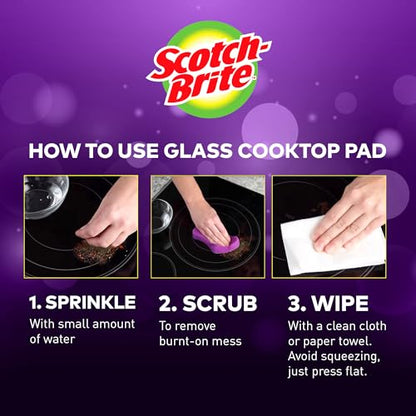 Scotch-Brite Glass Cooktop Pads, Scratch-Free & Non-Abrasive Scrubbers for Glass or Ceramic Stovetops, Cleans Burnt-On Messes with Just Water, Reusable Dishwasher-Safe Design (6 Pads) - size: 6 Pads