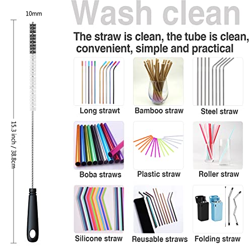 5Pcs Bottle Cleaning Brushes Multipurpose Brush - Bottle Cleaner for Washing Narrow Wine/Beer Bottles, Thermos, S’Well, Sports Water Bottles, Plus Kettle Spout/Lid Brush, Straw Brush (Black)