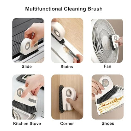 2 in 1 Groove Cleaning Brush Window Track Cleaning Tools, Multifunction Crevice Brush with Hard Bristle and Hidden Scraper, Kitchen Brush Window Track Cleaner for Sliding Door Track, Sill (Grey) - color: Gray