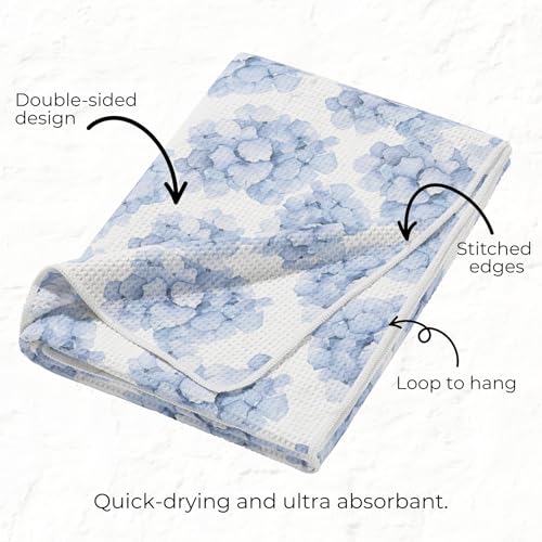 HALL & PERRY Kitchen Tea Towel, Ultra Soft, Quick Dry Microfiber Dish Cloths - 18"x30" Premium Quality Waffle Towel - Stripes and Flowers, Blue (2, Sammie) - color: Sammie