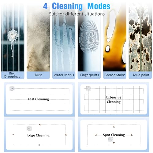 Window Cleaner Robot with 4 Cleaning Modes, 8000Pa Suction Dual Direction Auto-Spray Window Cleaner, Intelligent Path, Edge Detection, Remote Control, 15-Stage Anti-Fall System for Windows