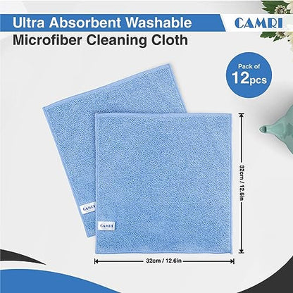 Microfiber Towel Cleaning Cloth – Pack of 12, Size 12.6” x 12.6”, Blue, Lint Free, Super Absorbent, Streak Free, Washable, Multipurpose Cleaning Rags for Kitchen, Glass, Car, Mirror