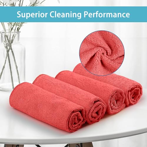 HOMEXCEL Microfiber Cleaning Cloth, Premium Microfiber Towels for Cars, Lint Free, Scratch-Free, Highly Absorbent, Reusable Cleaning Rags for Car, Household, Kitchen, Window(Red,100) - color: Red