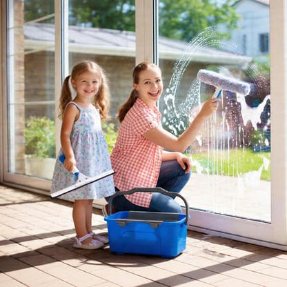 Mitclear Professional Window Cleaning Kit with Bucket 3 Gallon, 14'' Silicone Squeegee, 14'' Microfiber Scrubber, Cloth, Window Washing Equipment Cleaner Tools, Commercial & Home, Car, Outdoor - style: Window Cleaning Kit