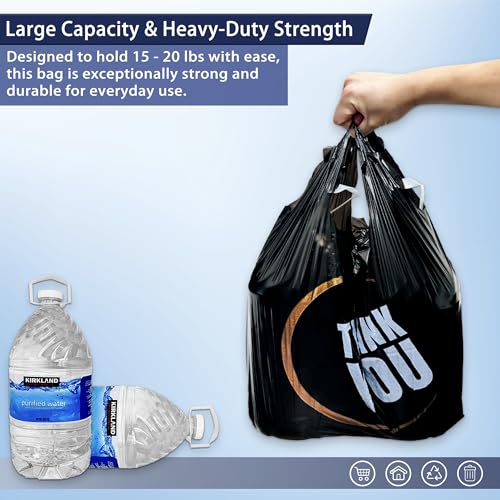 4 Gallon Small Black Trash Bags with Handles 100 Count, 11" x 21" Plastic Garbage Bags for Home, Kitchen, Office, Bathroom Thank You T-Shirt Style Bags for Small Business, Takeout, Grocery Use - style: Black 100