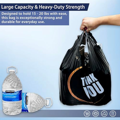 4 Gallon Small Black Trash Bags with Handles 100 Count, 11" x 21" Plastic Garbage Bags for Home, Kitchen, Office, Bathroom Thank You T-Shirt Style Bags for Small Business, Takeout, Grocery Use - style: Black 100