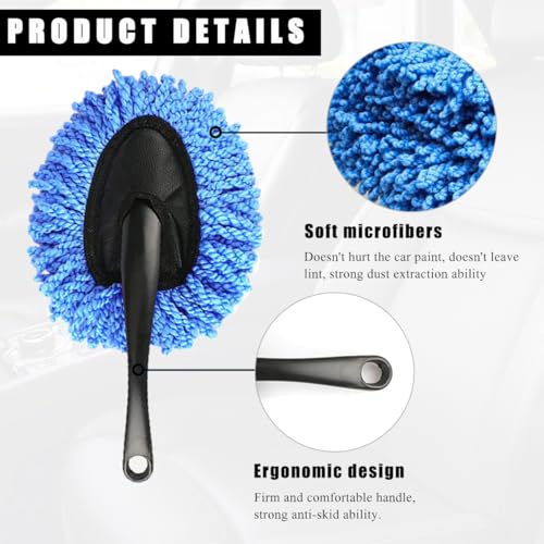 KVAEY 2 PCS Car Dash Duster Brush, Super Soft Microfiber Multi-Functional Car Cleaning Brush, Scratch Free Dash Dusting Tool with a Anti-Skid Handle for Vehicle Home Kitchen Cleaning (Blue) - color: Blue, 2 PCS