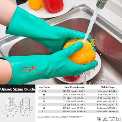 Vgo... 2-Pairs Reusable Household Gloves, Rubber Dishwashing gloves, Extra Thickness, Long Sleeves, Kitchen Cleaning, Working, Painting, Gardening, Pet Care (Size M, Green, HH4601) - color: 2 Pairs - Green, size: Medium