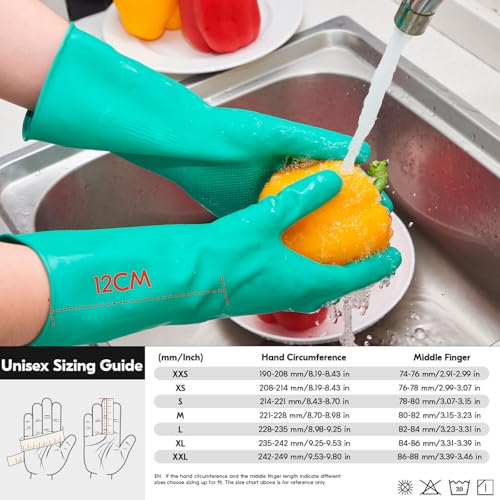Vgo... 3-Pairs Reusable Household Gloves, Rubber Dishwashing gloves, Extra Thickness, Long Sleeves, Kitchen Cleaning, Working, Painting, Gardening, Pet Care (Size M, Green, HH4601) - color: 3 Pairs - Green, size: Medium