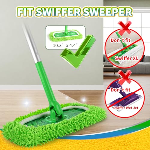 6Pcs Reusable Microfiber Mop Pads Compatible with Swiffer Sweeper, Wet and Dry Flat mop Cover, Replacement Sweeping Mopping pad Refills for Surface/Hardwood Floor Cleaning - color: Green 6 Pack