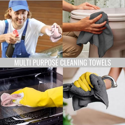 10 Pack All Purpose Microfiber Cleaning Cloth - Cleaning Rags, Terry Cleaning Towels - Commercial Grade, Lint Free, Highly Absorbent - 12x12 inch (Grey) - color: Grey