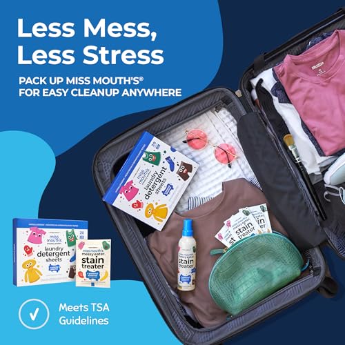 Miss Mouth's Stain Remover Spray & Detergent Sheet Bundle - 3 Bottles, 30 Sheets - On-the-Go Cleaning for Diaper Bag Essentials - Fresh & Set-In Stain Removal for Baby Laundry - style: 3 Pack + Detergent Sheets