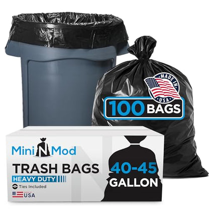 45 Gallon Trash Bags Heavy Duty | 100 Count | Fits 39 Gallon, 40 Gallon, 44 Gal, 45 Gal Trash Cans | Large Black Garbage Bags for Outdoor, Leaf, Commercial Use
