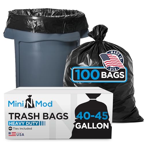 45 Gallon Trash Bags Heavy Duty | 100 Count | Fits 39 Gallon, 40 Gallon, 44 Gal, 45 Gal Trash Cans | Large Black Garbage Bags for Outdoor, Leaf, Commercial Use
