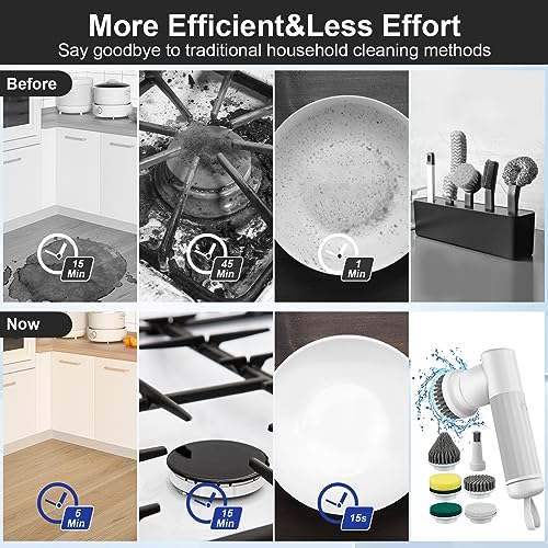 Electric Spin Scrubber,DEPURE Cordless Electric Cleaning Brush,Power Scrubber with 2 Rotating Speeds and 6 Replaceable Cleaning Brush Heads for Bathroom,Kitchen,Wall,Oven,Dish,Floor