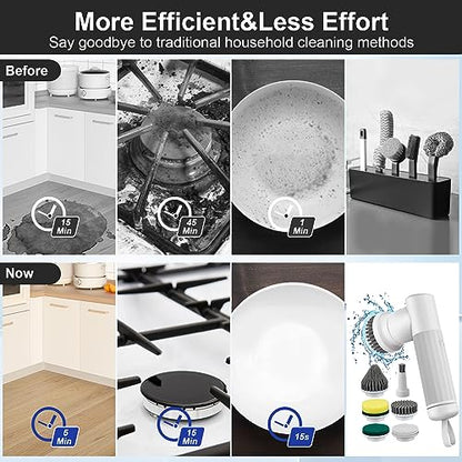Electric Spin Scrubber,DEPURE Cordless Electric Cleaning Brush,Power Scrubber with 2 Rotating Speeds and 6 Replaceable Cleaning Brush Heads for Bathroom,Kitchen,Wall,Oven,Dish,Floor