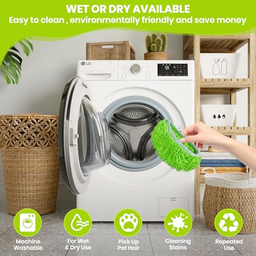 8 Pack Chenille Mop Pads, Reusable Mop Refills for 10''–12'' Flat Mops, Washable Wet & Dry Pads for Hard Floors, Compatible with Swiffer Sweeper Mops