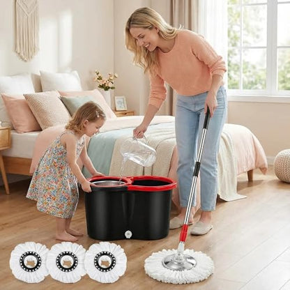 360° Spin Mop & Bucket System – 20QT Floor Cleaning Set with 3 Microfiber Mop Heads & 61" Adjustable Stainless Steel Handle for Effortless, Streak-Free Cleaning-Black - color: Black